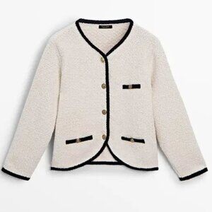 Massimo Dutti Textured Contrast Knit Cardigan